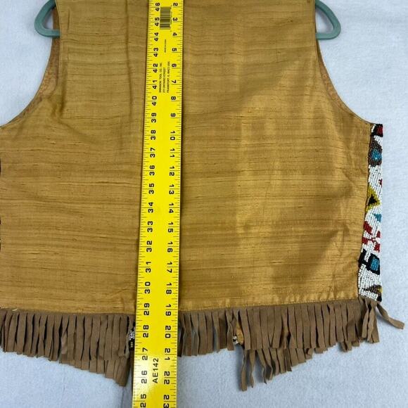 Other Destination Vest Womens Medium Aztec Tribal Print Beaded Suede Fringe Silk - Picture 13 of 14